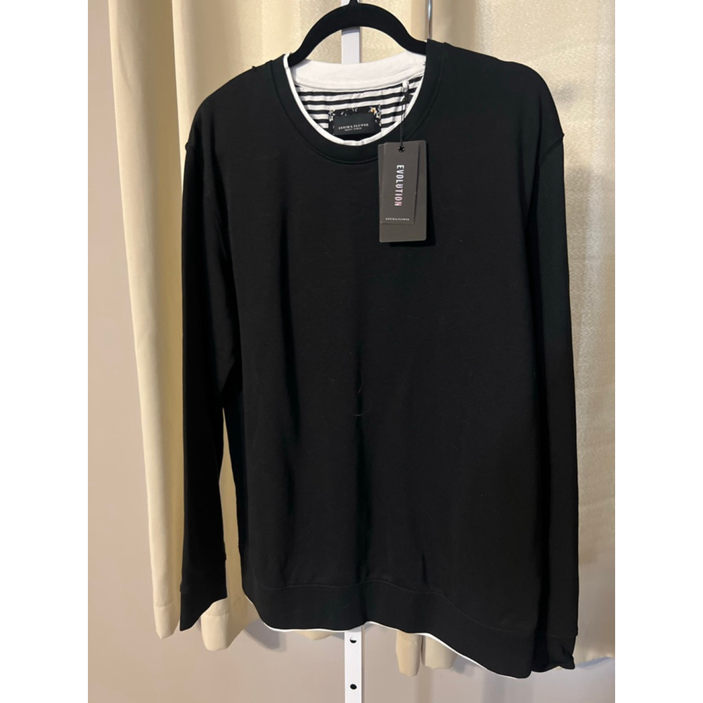 Men's Denim & Flower Sweatshirt L Black White